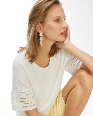 Linen-Blend Cutwork Tee