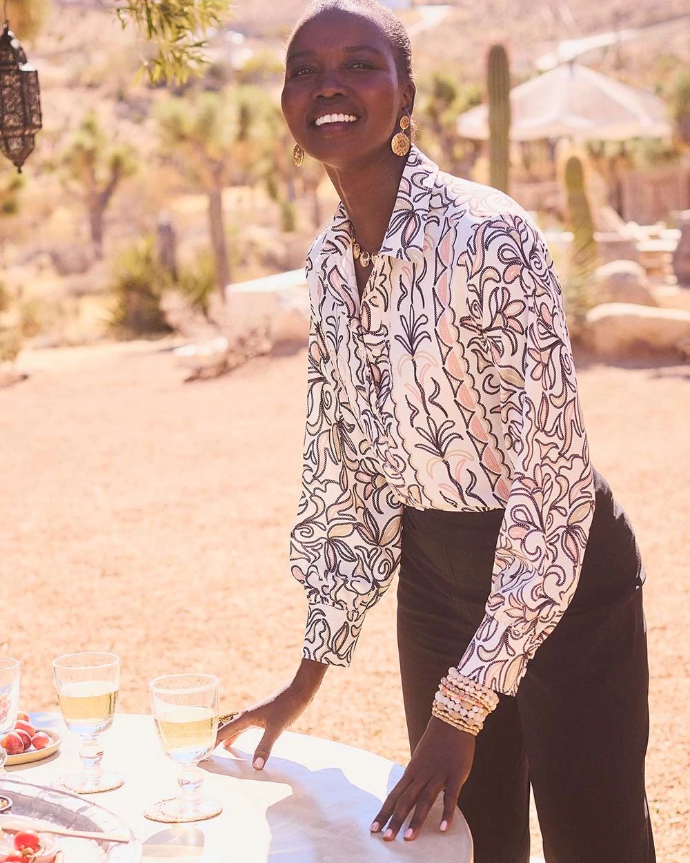 Faux Silk Floral Collared Shirt
