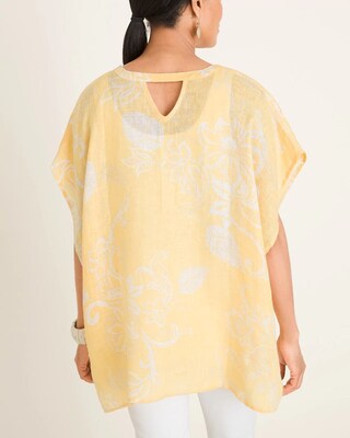 Warm-Toned Foliage-Print Linen Poncho