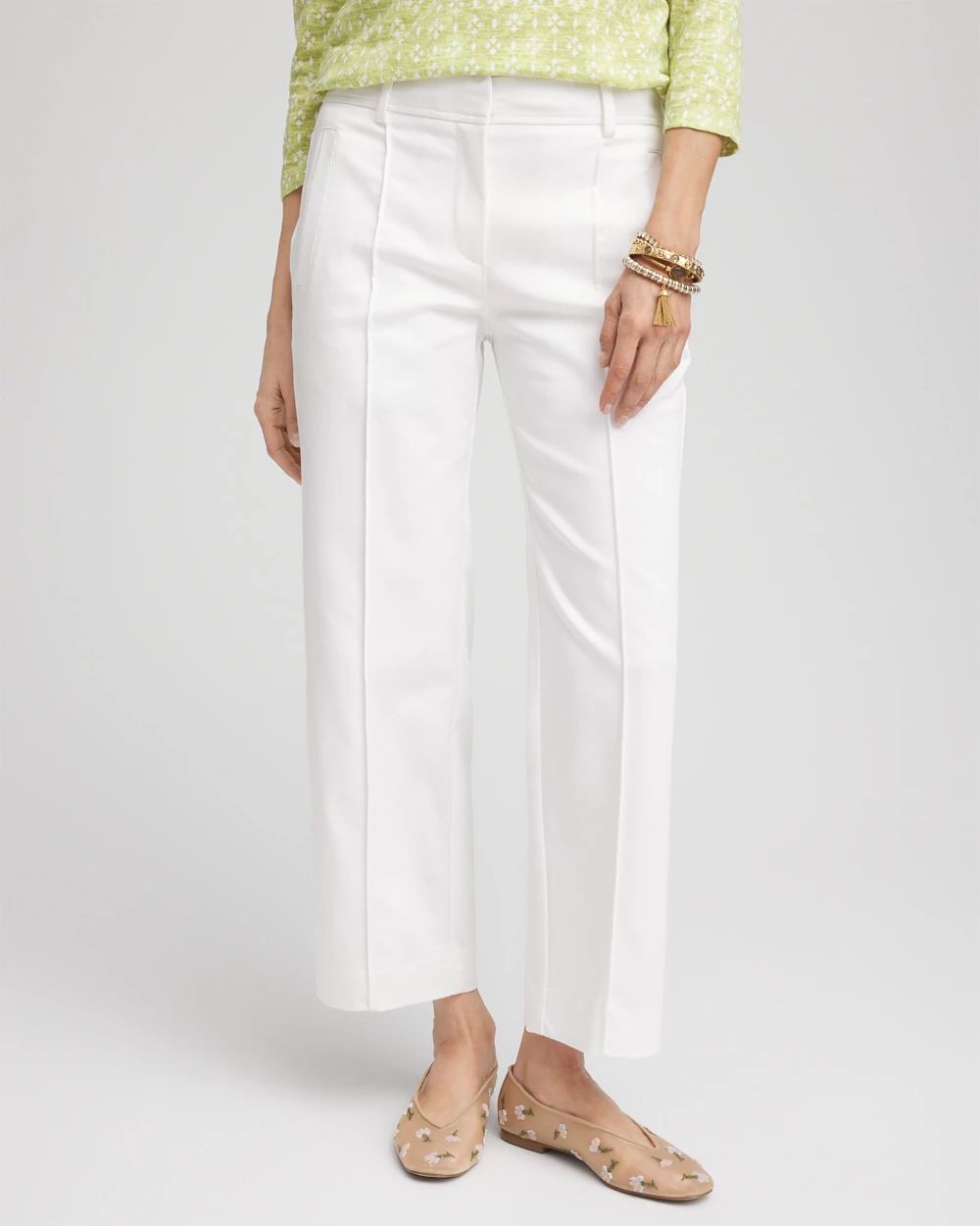 Stretch Sateen Straight Cropped Pants