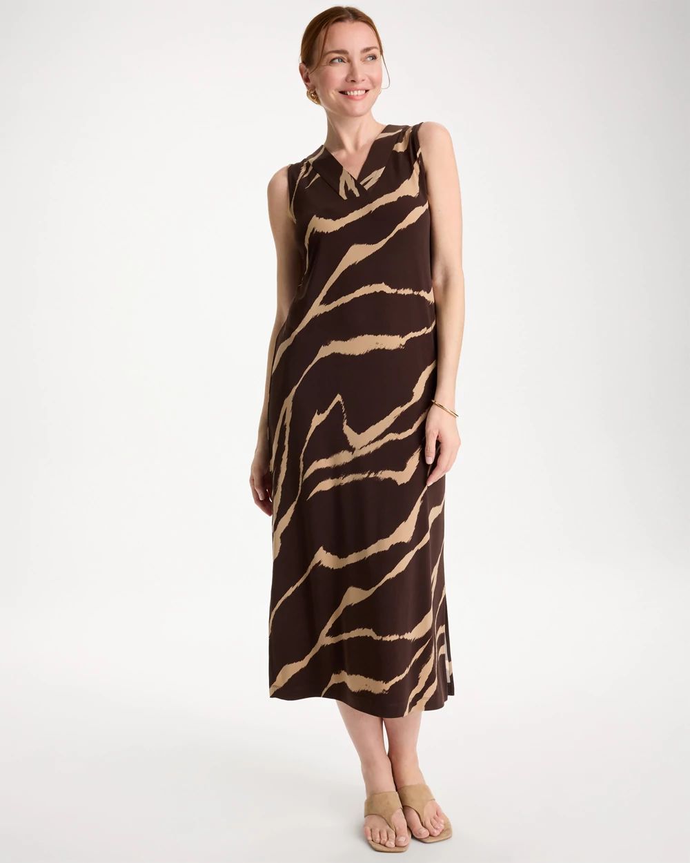 Petite Travelers™ Zebra Double V-Neck Maxi Dress