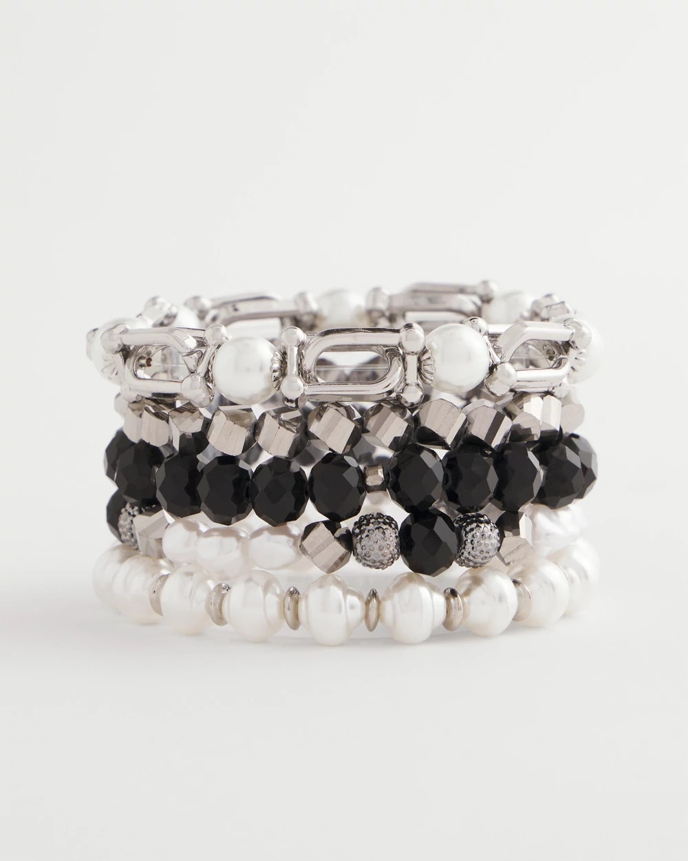 Hematite Tone Stretch Set of Five Beaded Bracelets