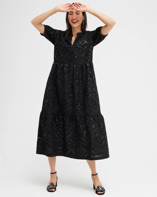 Sequin Eyelets Tiered Dress