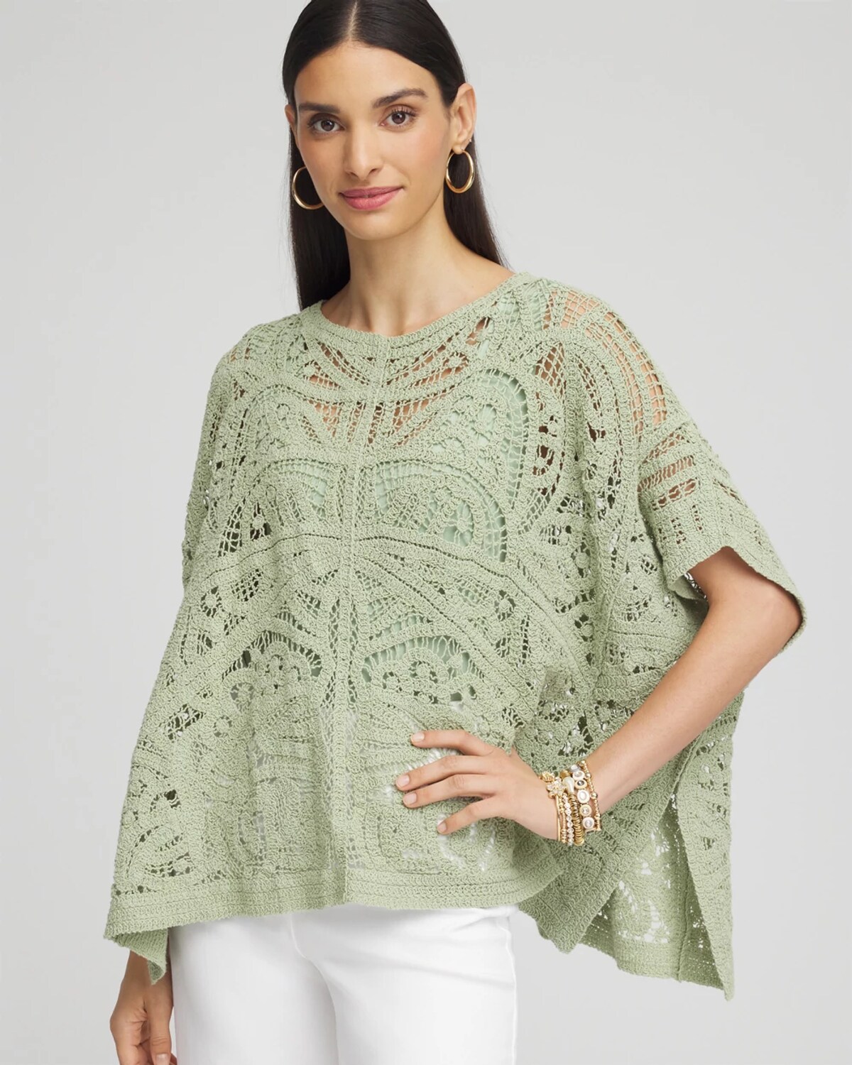 Chico's Crochet Lace Poncho In Green