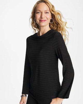 Textured Long Sleeve Cowlneck Tee