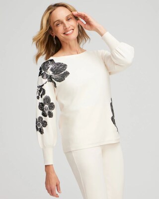 Sequin Floral Pullover Sweater