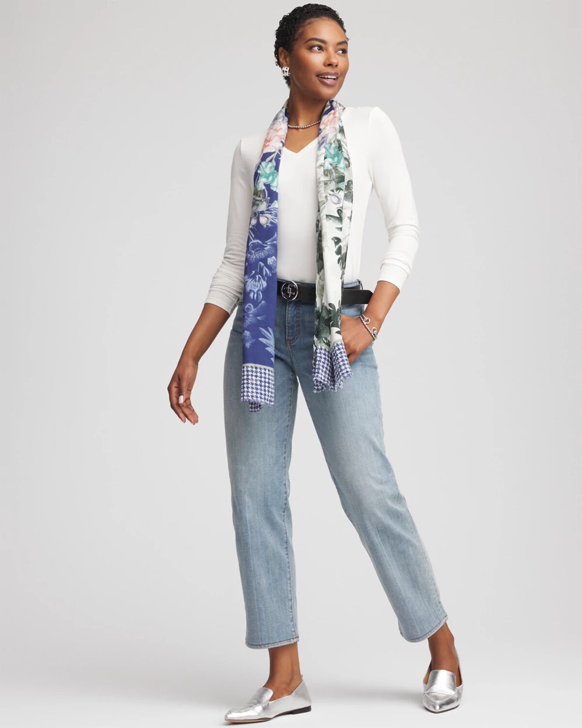 Chico's Touch Of Cool Layering Tee In White In Sand