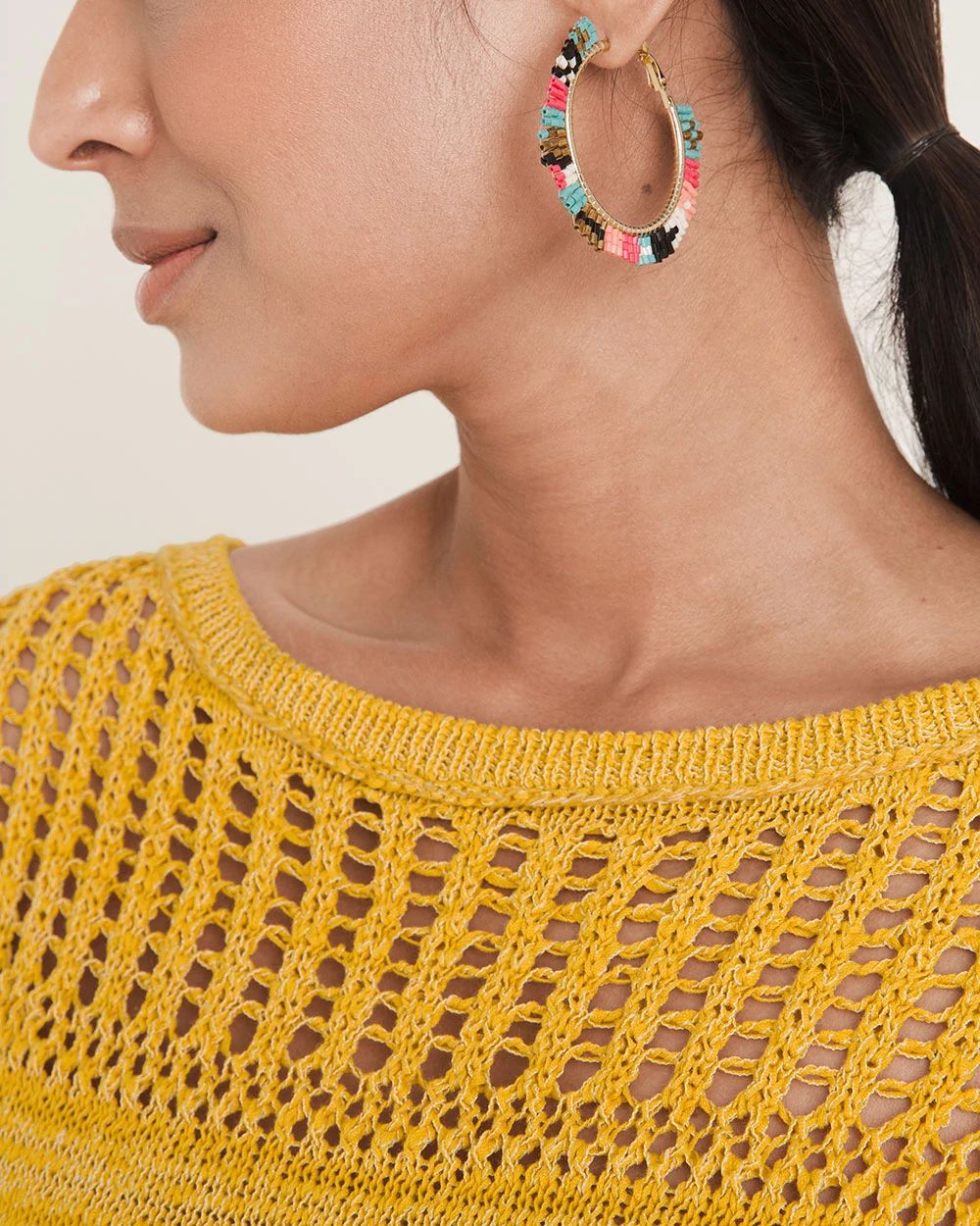 Multicolored Beaded Hoop Earrings