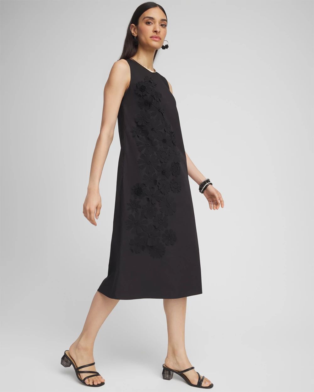 3D Flower Applique Sleeveless Dress