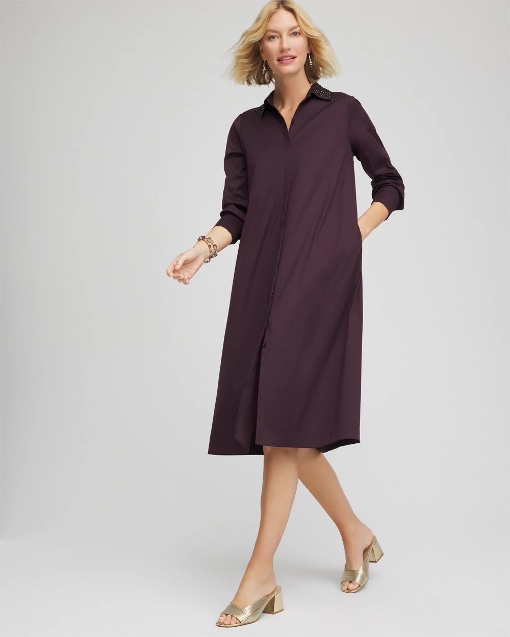 Sequin Collar Midi Shirtdress