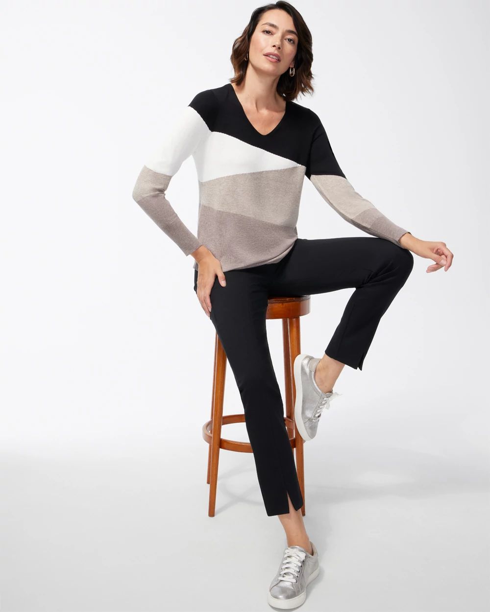 Spun Rayon Colorblock V-Neck Sweater