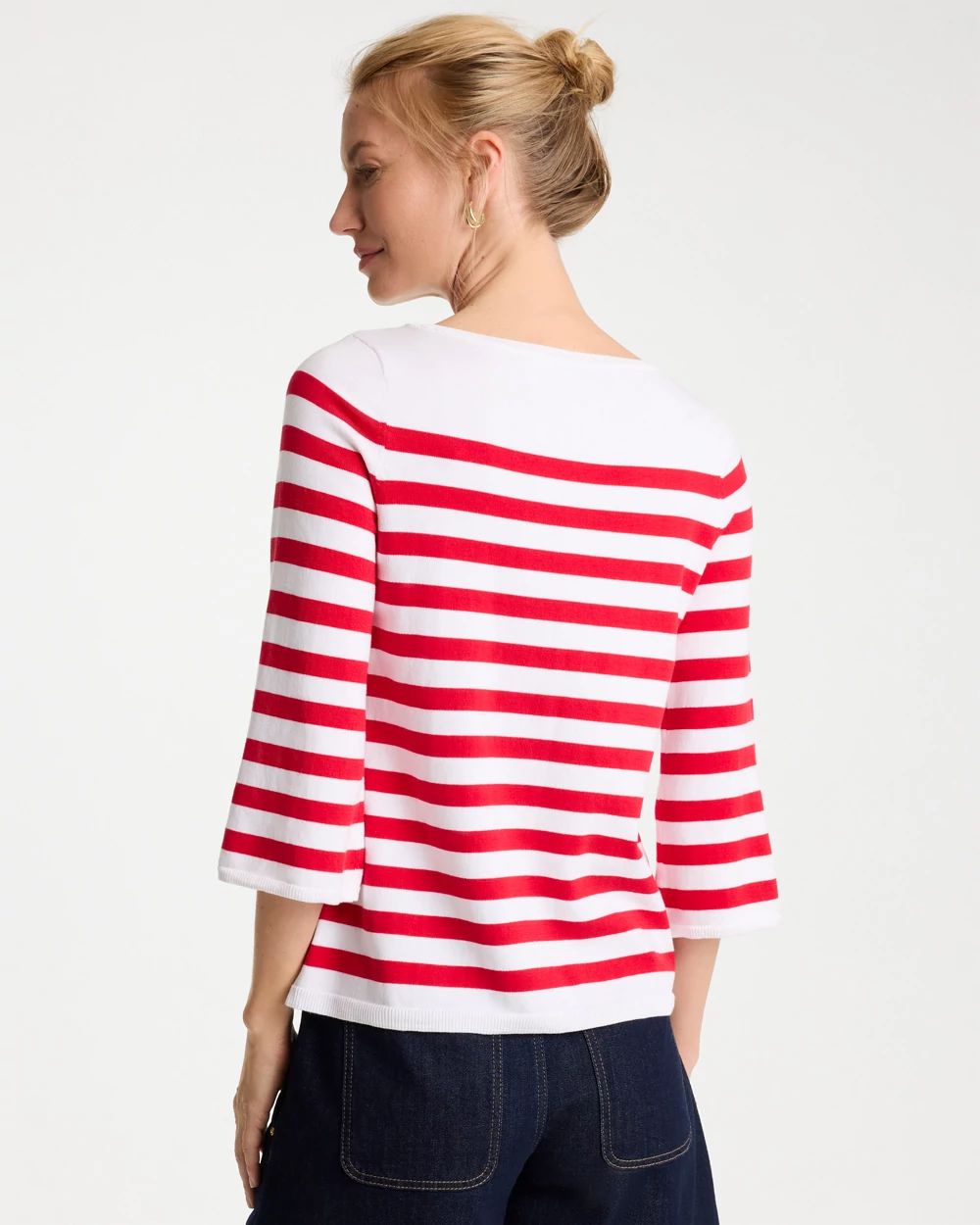 Cotton-Blend Americana Striped Intarsia Sweater click to view larger image.