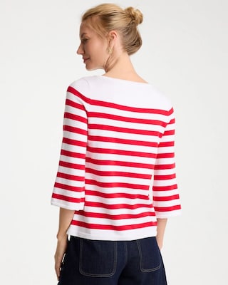 Cotton-Blend Americana Striped Intarsia Sweater click to view larger image.