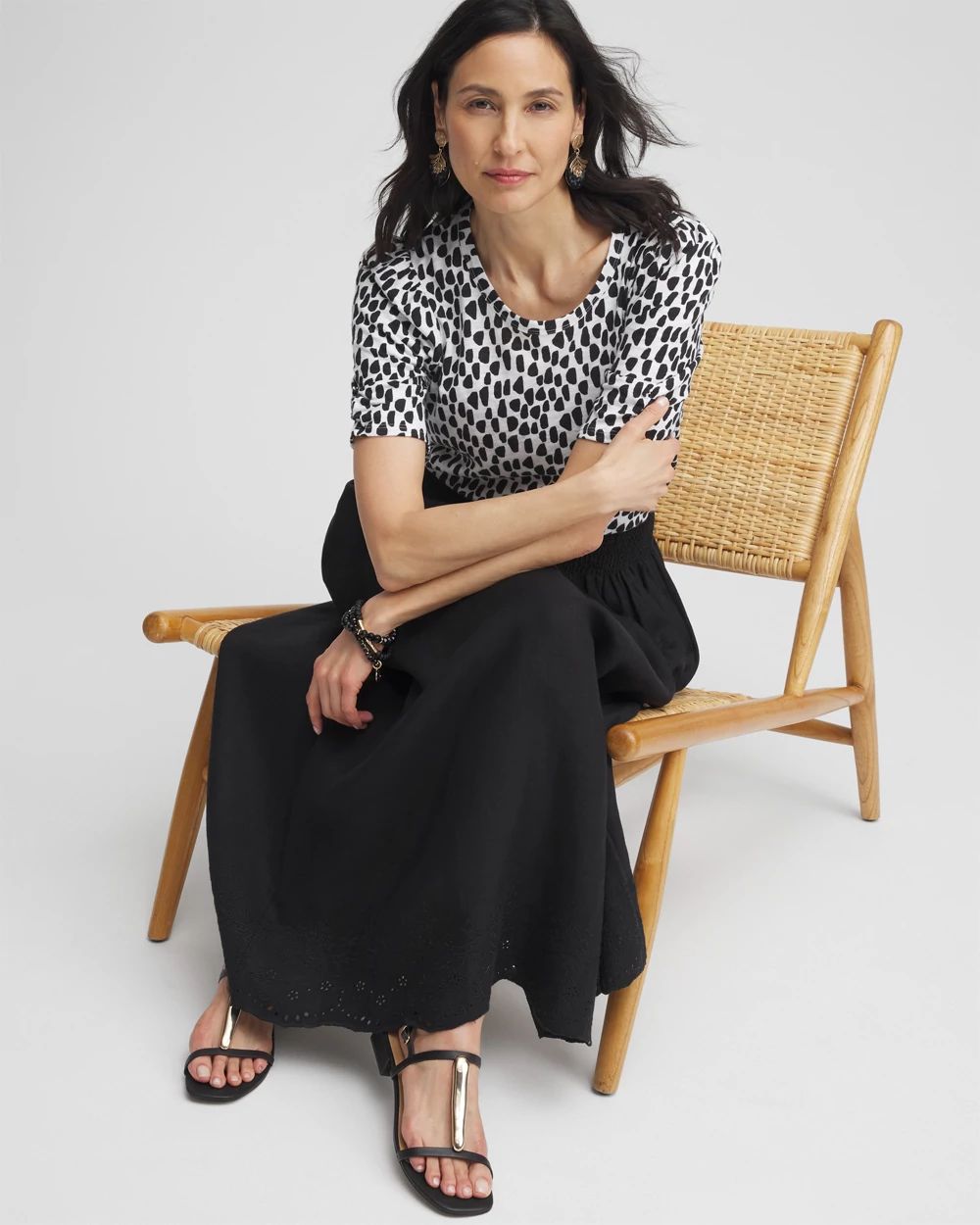 Dots Gathered Elbow Sleeve Tee