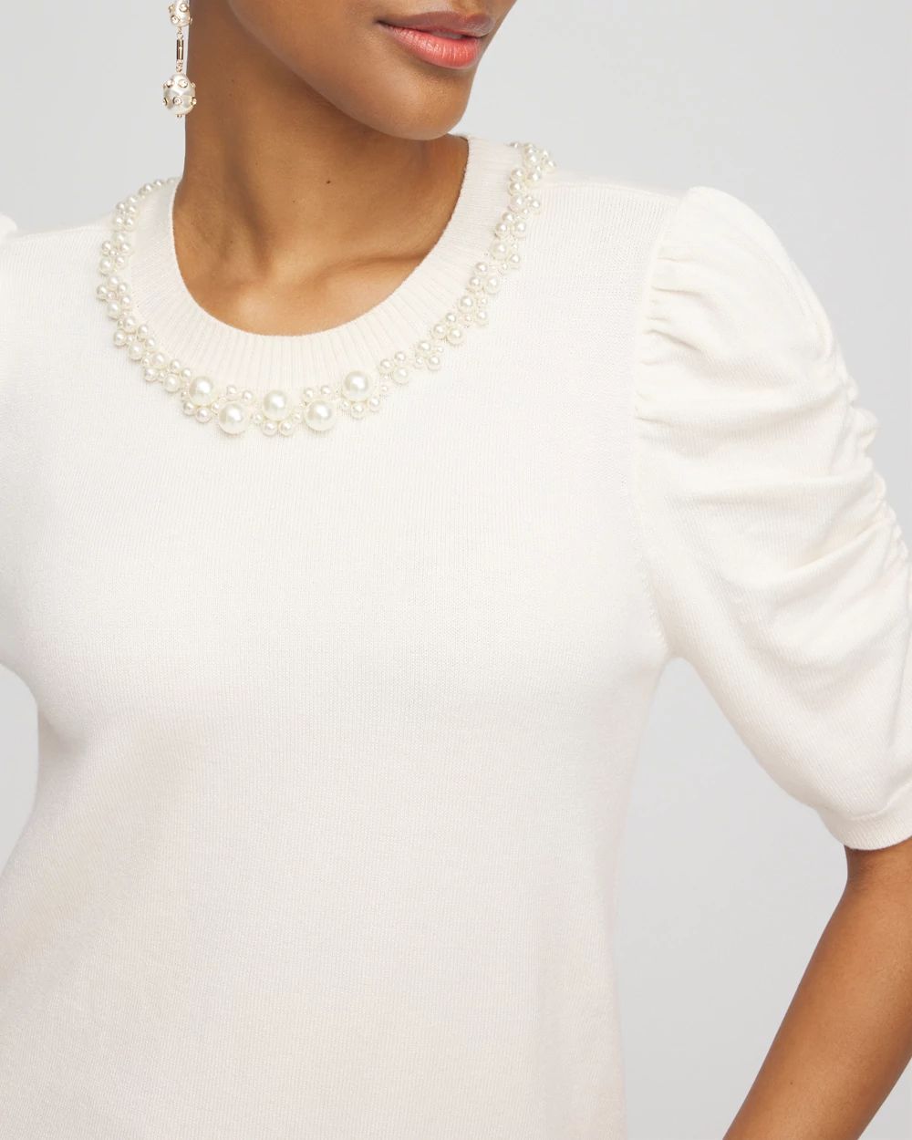 Ruched Sleeves Cashmere Blend Sweater