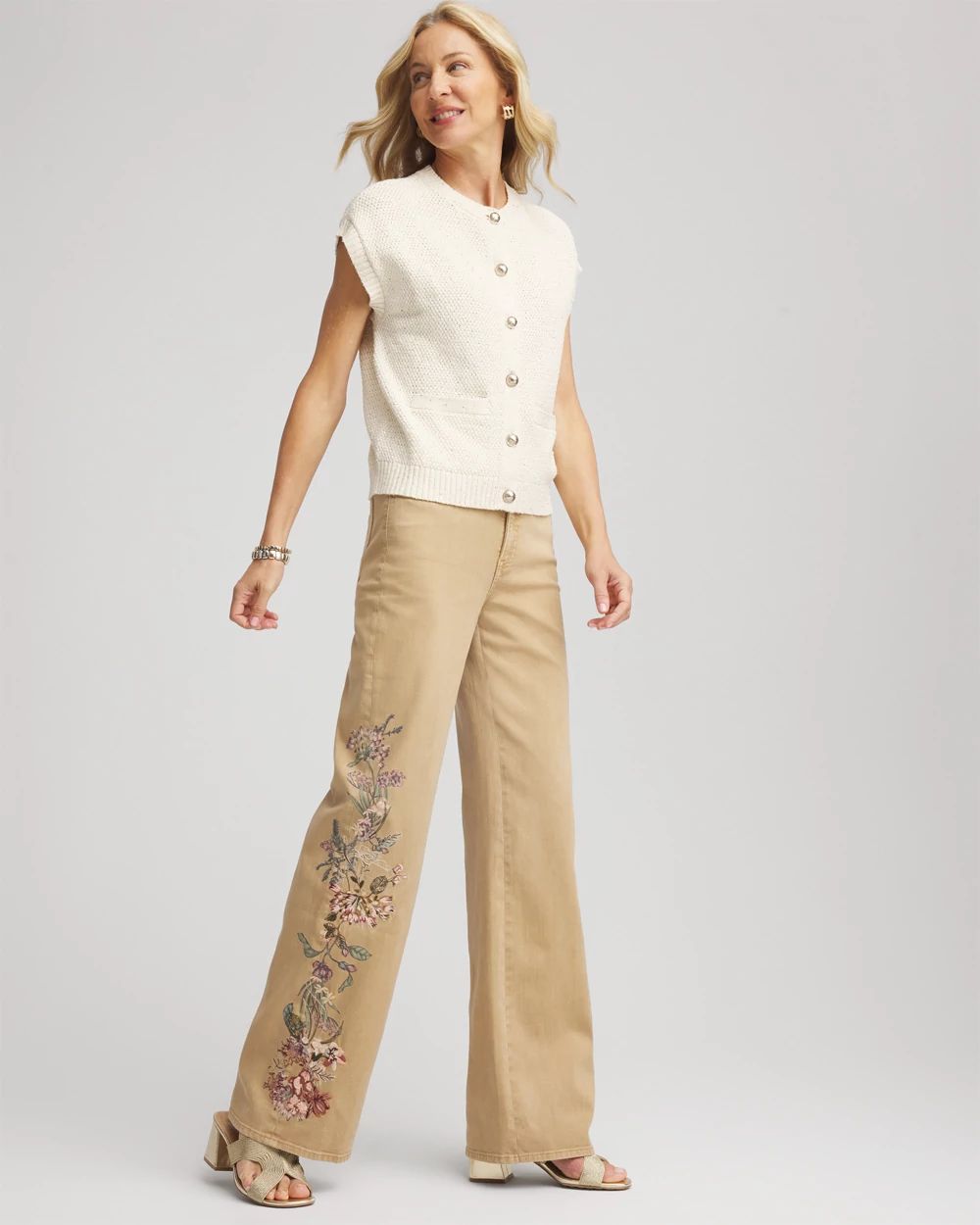Embroidered High-Rise Wide-Leg Jeans