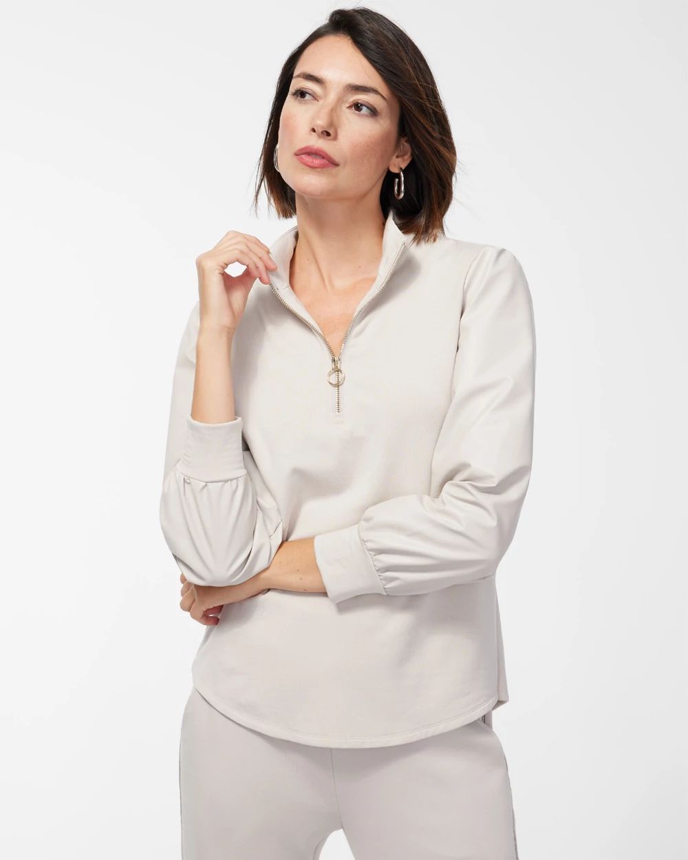 Zenergy Faux Leather Mix Pullover