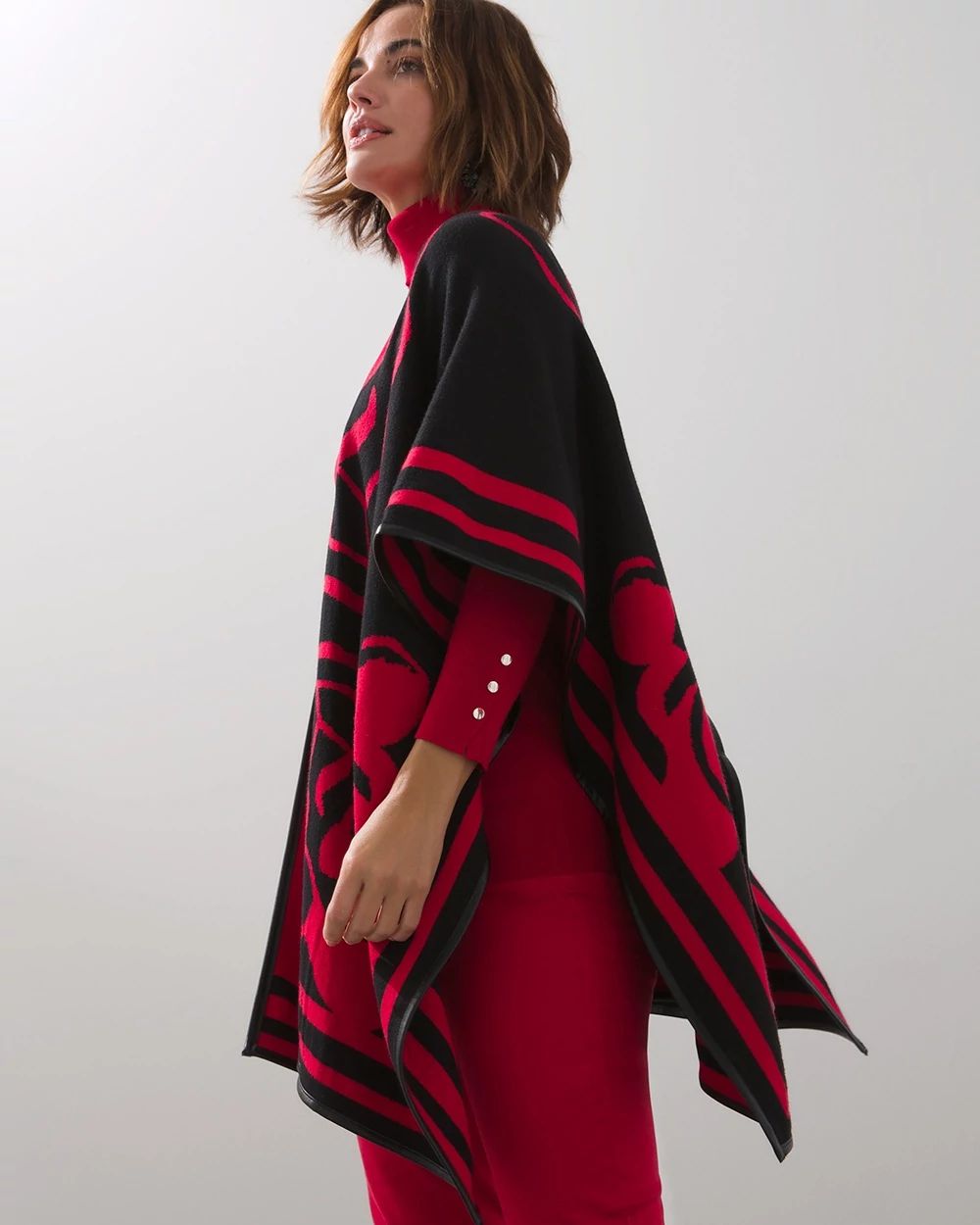 Rose Jacquard Sweater Ruana Wrap
