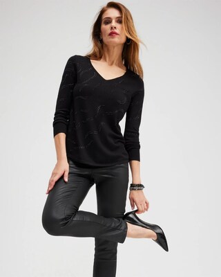 Embellished V-neck Pullover Sweater