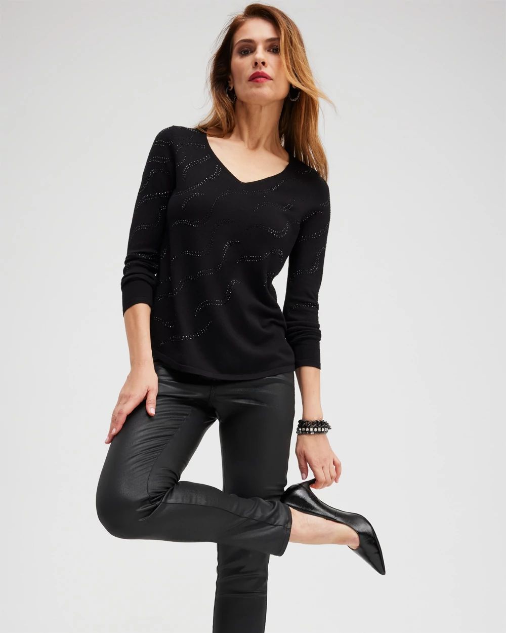 Embellished V-neck Pullover Sweater