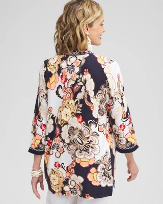 Linen Blend Floral Fringe Cardigan
