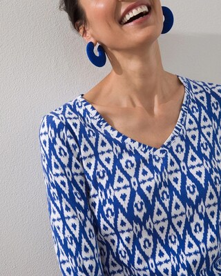 Blue Ikat Pima V-Neck Tee