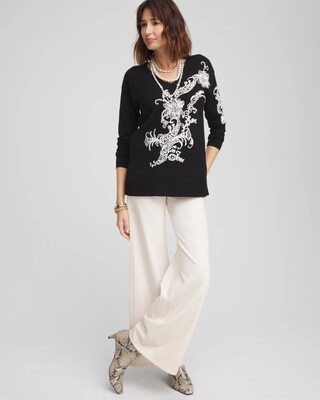 ECOVERO™ Embroidered V-Neck Pullover Sweater click to view larger image.