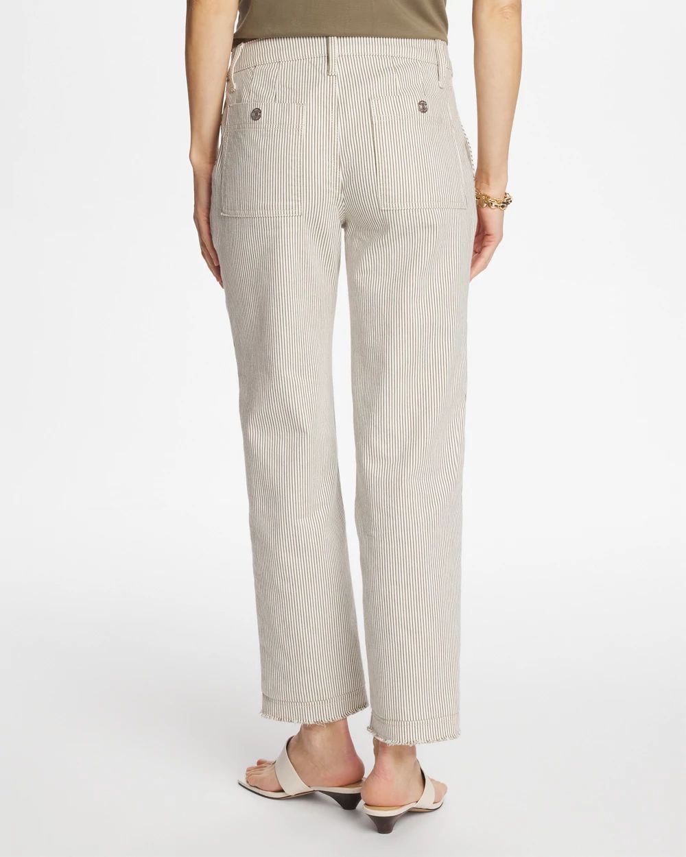 Petite Stripe Girlfriend Straight Ankle Jeans