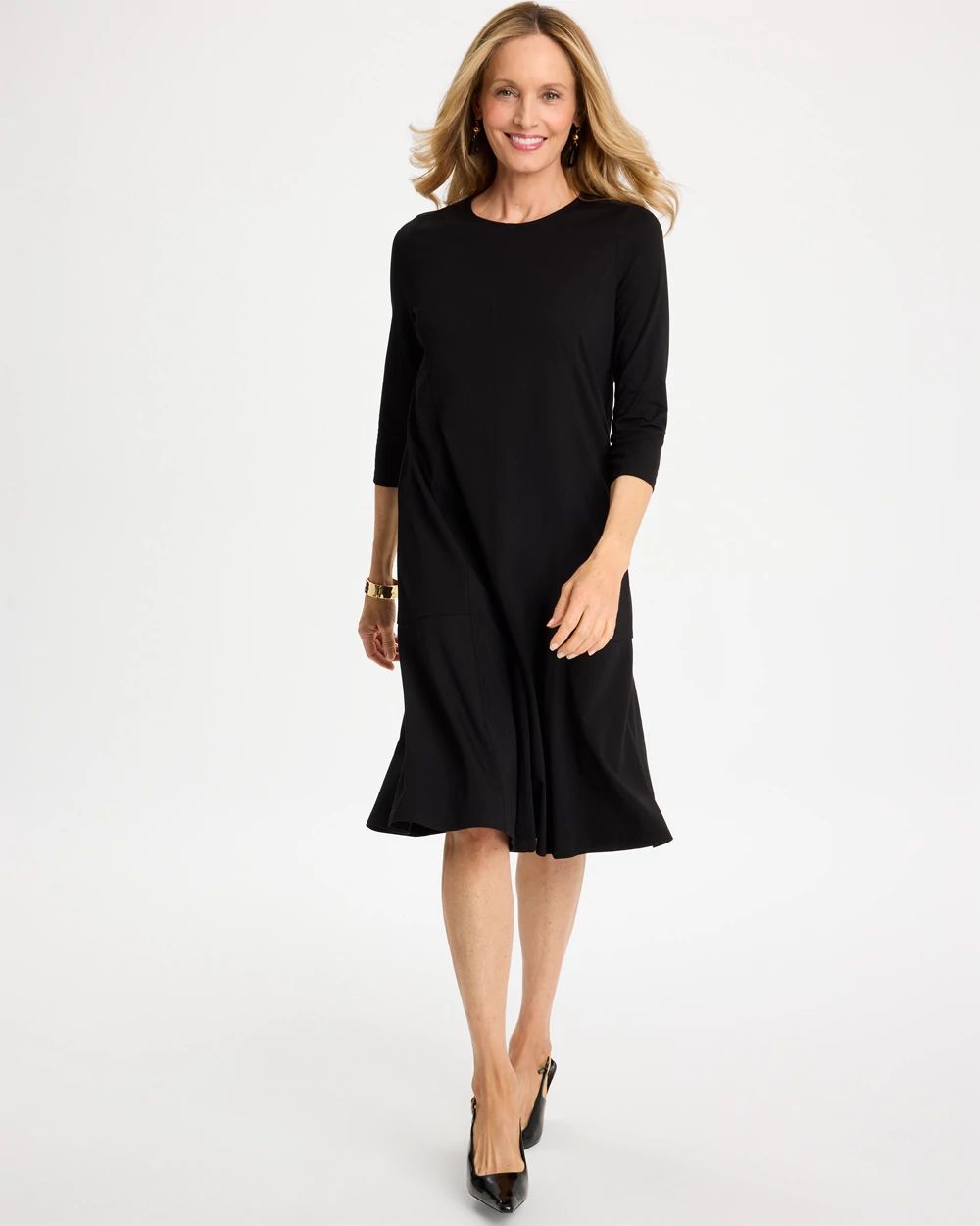 Seamed Ponte Knit 3/4 Sleeve Dress