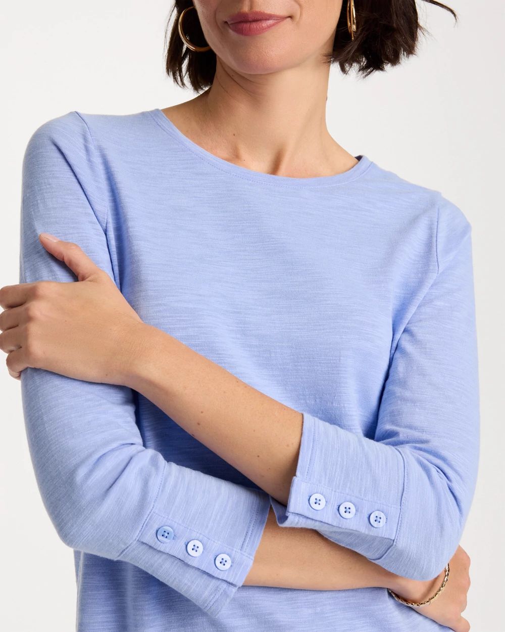 Cotton Slub 3/4 Sleeve Button Tee click to view larger image.