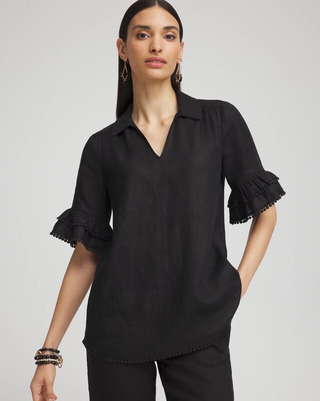 Linen Ruffle Sleeve Blouse - image 1