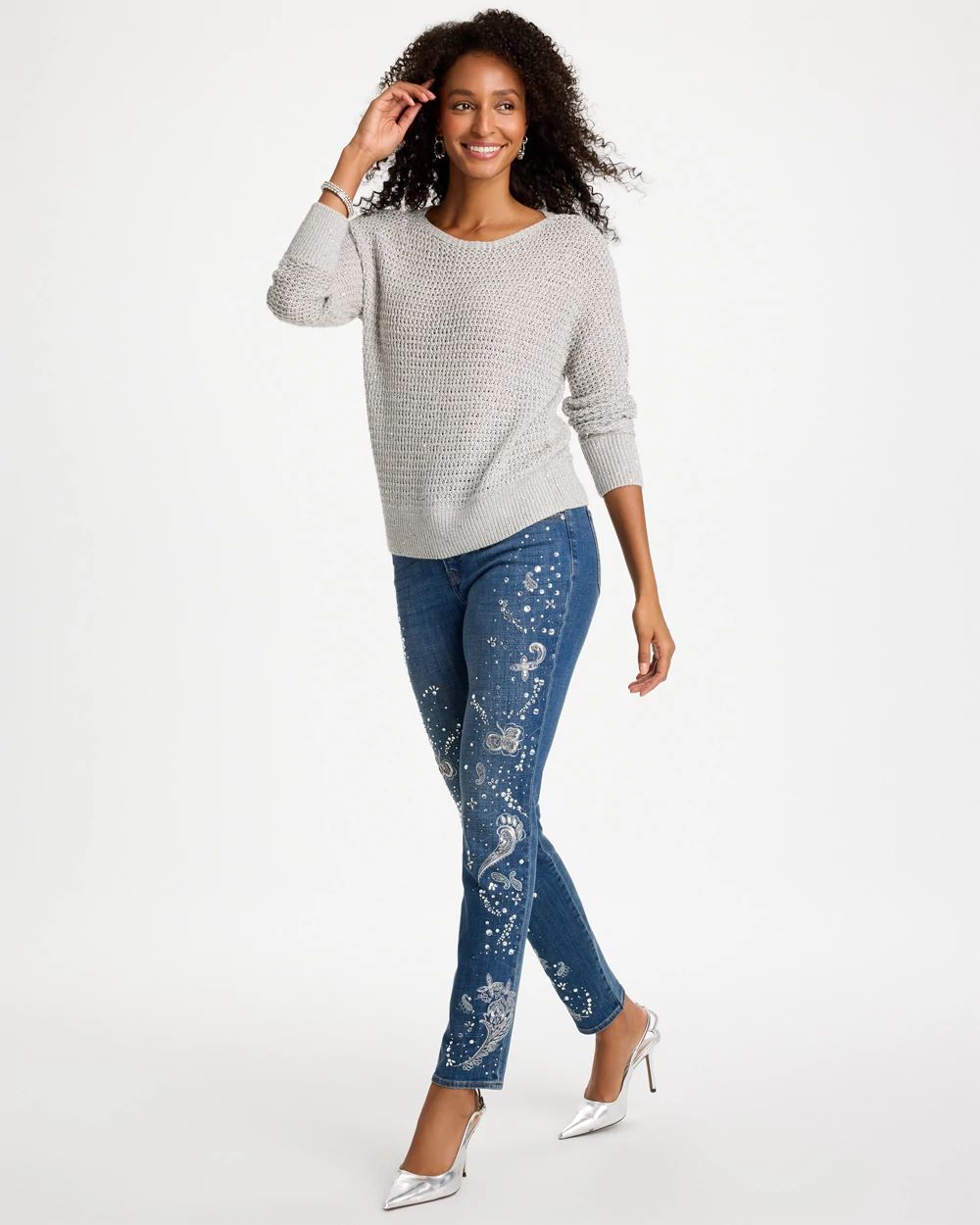 Sequin Embellished Pullover Sweater click to view larger image.