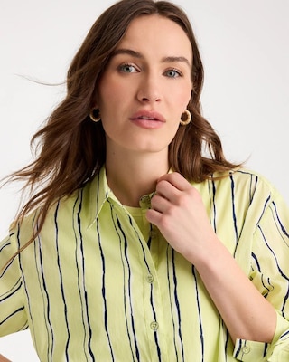 Cotton Voile Collared Striped Shirt click to view larger image.