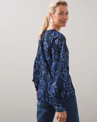 Pleat Sleeve Ikat Print Top