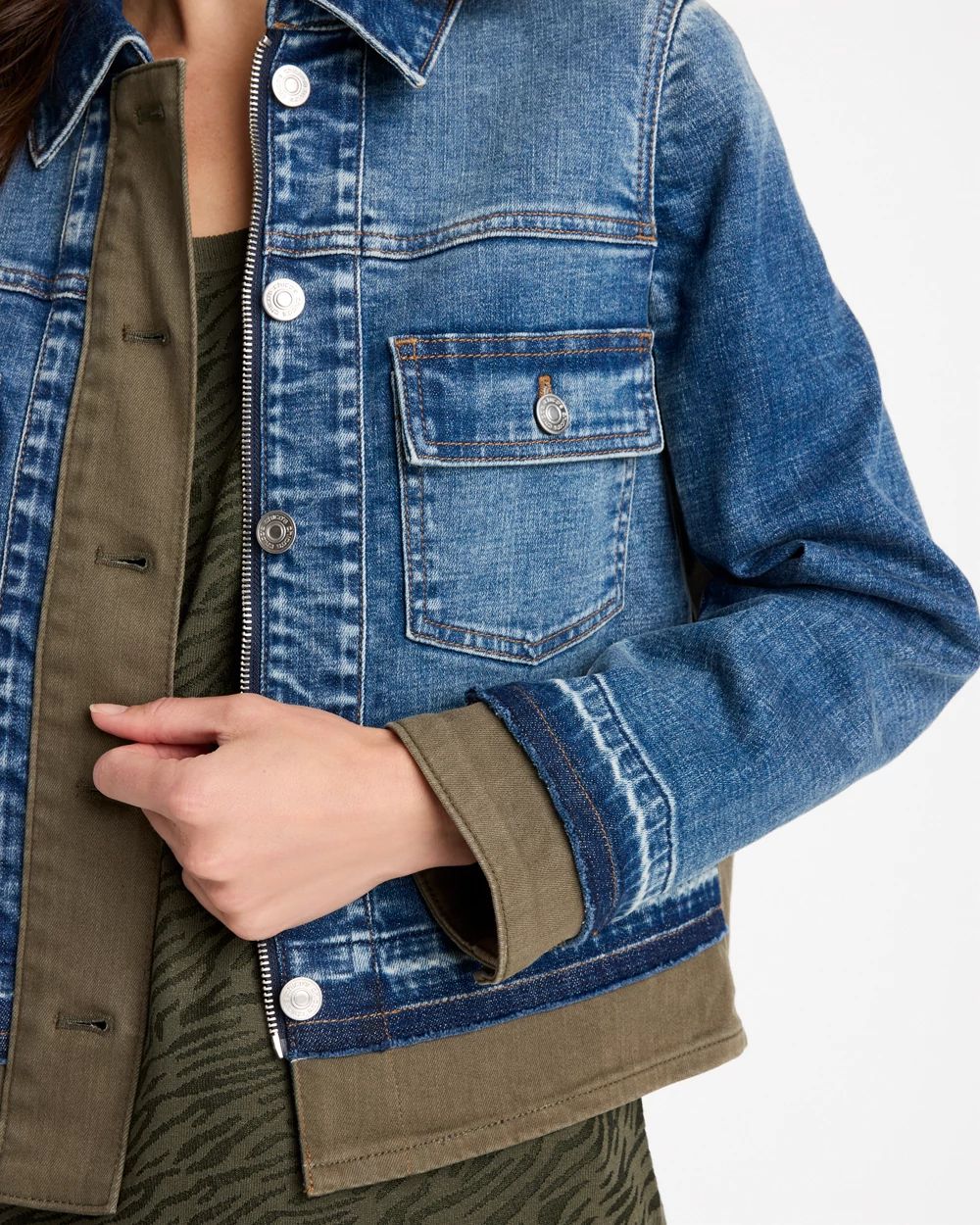 Denim Colorblock Zip-Front Jacket click to view larger image.