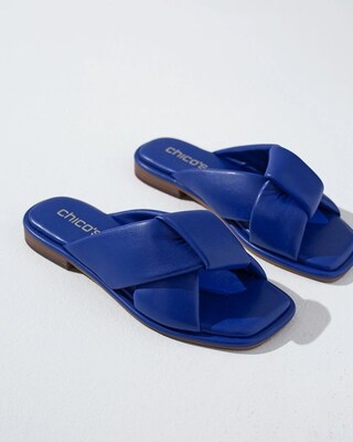 Blue Faux Leather Slides