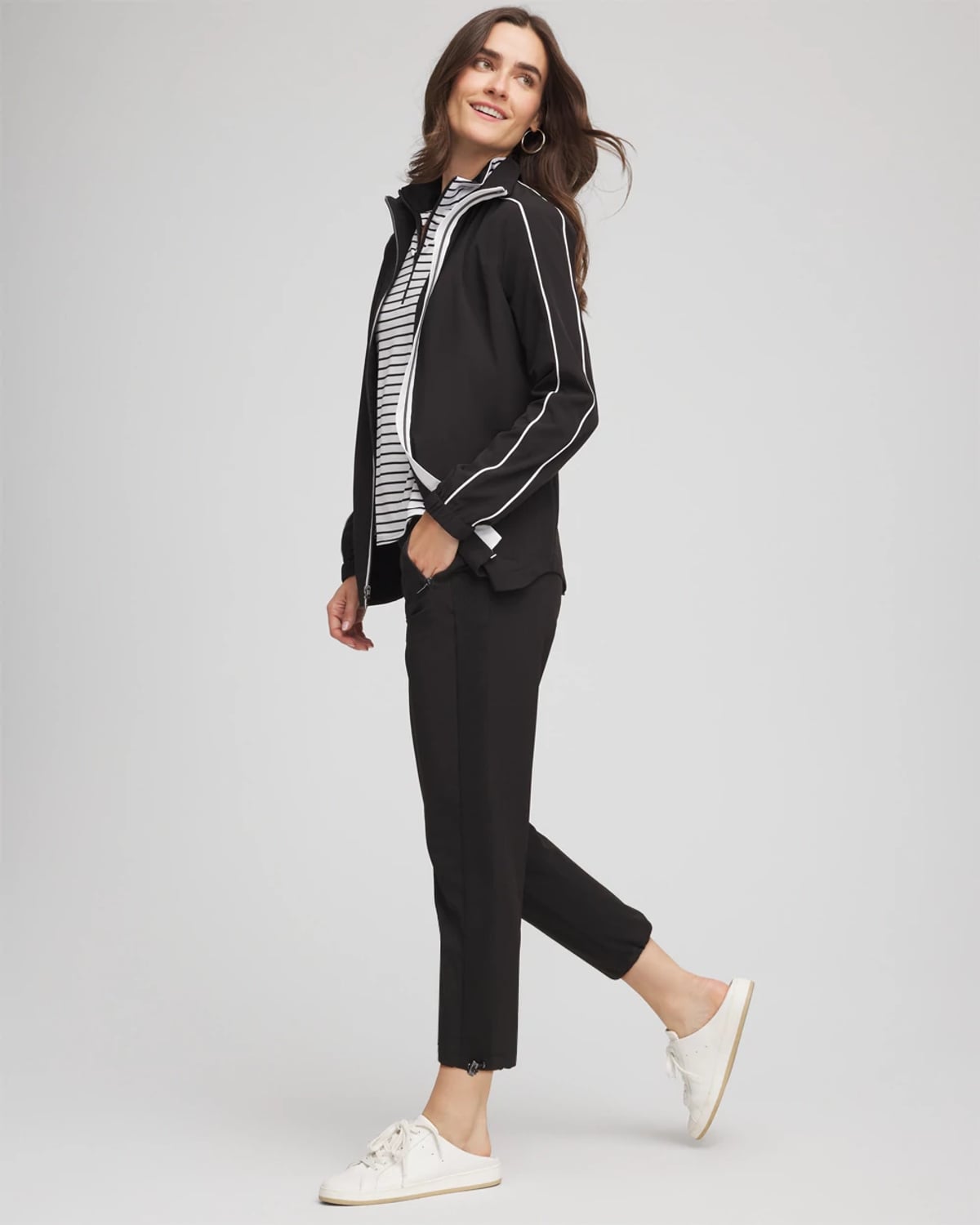 Chico's Rib Mix Cropped Pants In Black In Black