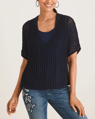 Open-Stitch V-Neck Sweater
