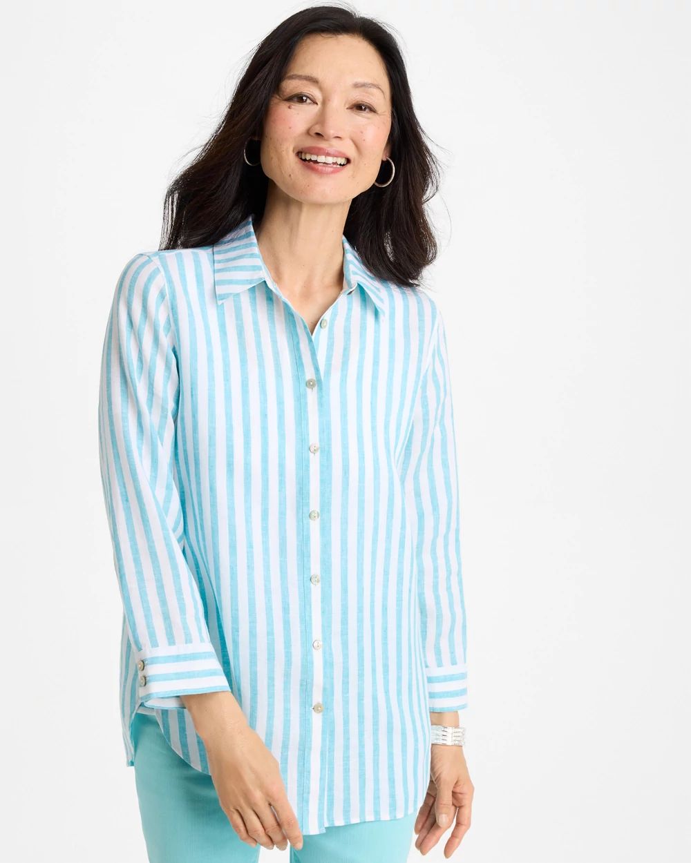 No Iron Linen Striped Shirt