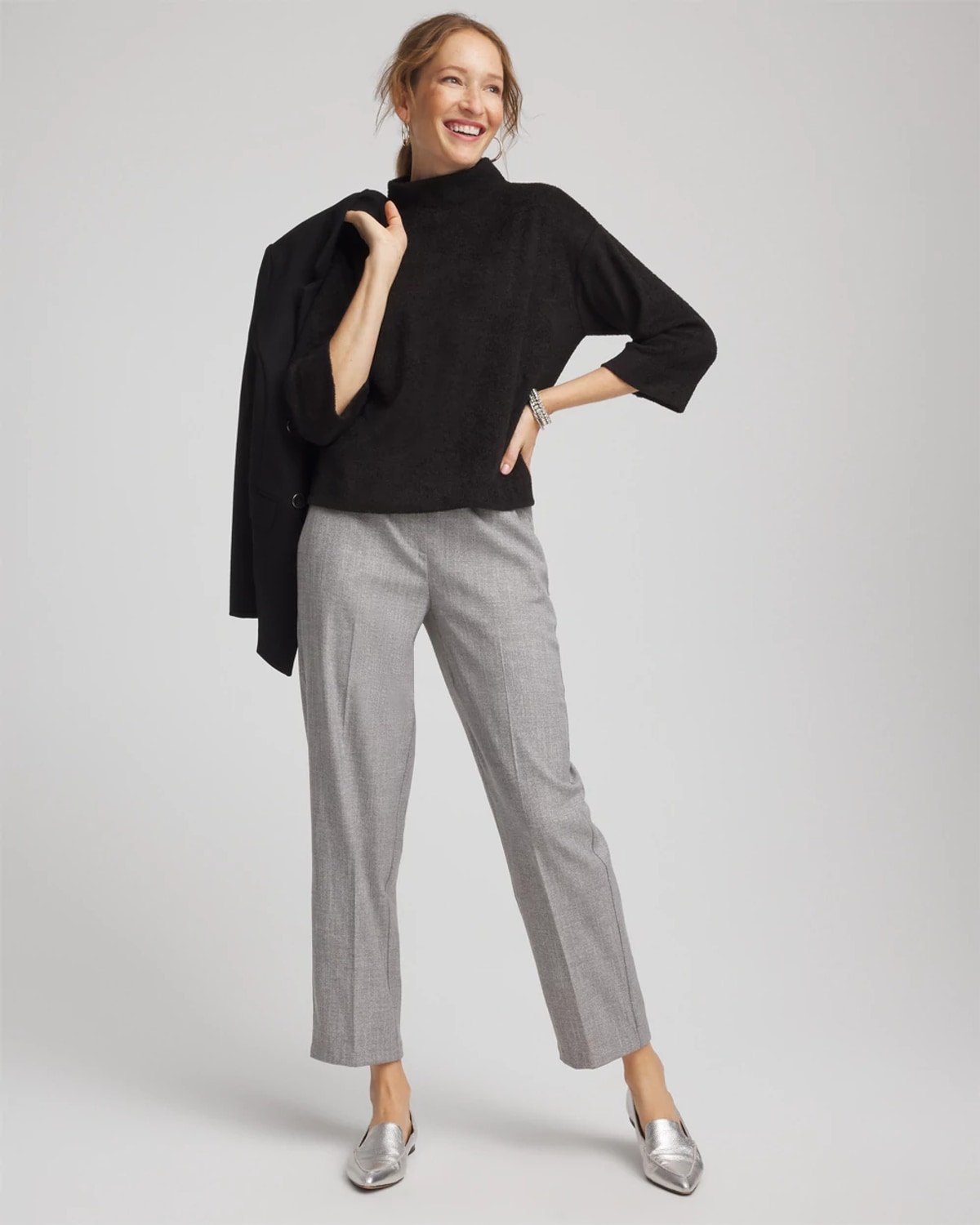 Chico's Jacquard Cozy Turtleneck In Black In Black