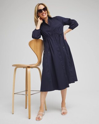Poplin Adjustable Waist Shirt Dress