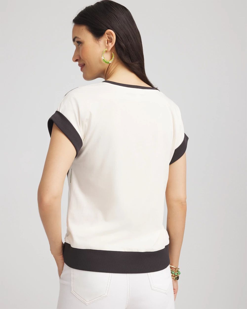 Floral Rib-Knit Satin Top