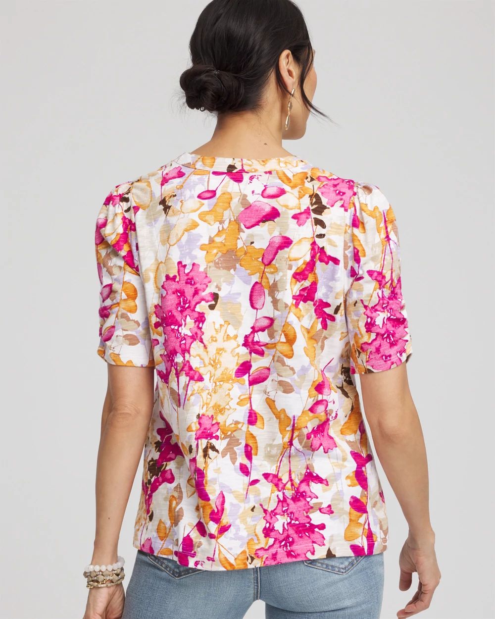 Floral Slub Split Neck Henley Tee