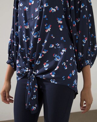 Satin Animal Print Tie Front Top