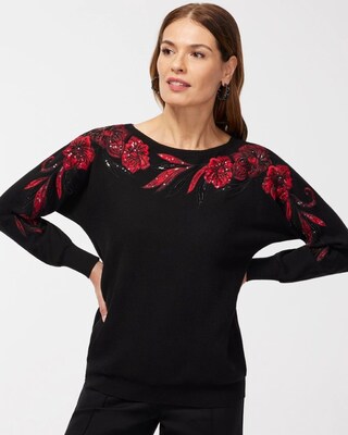 Sequin Floral Pullover Sweater