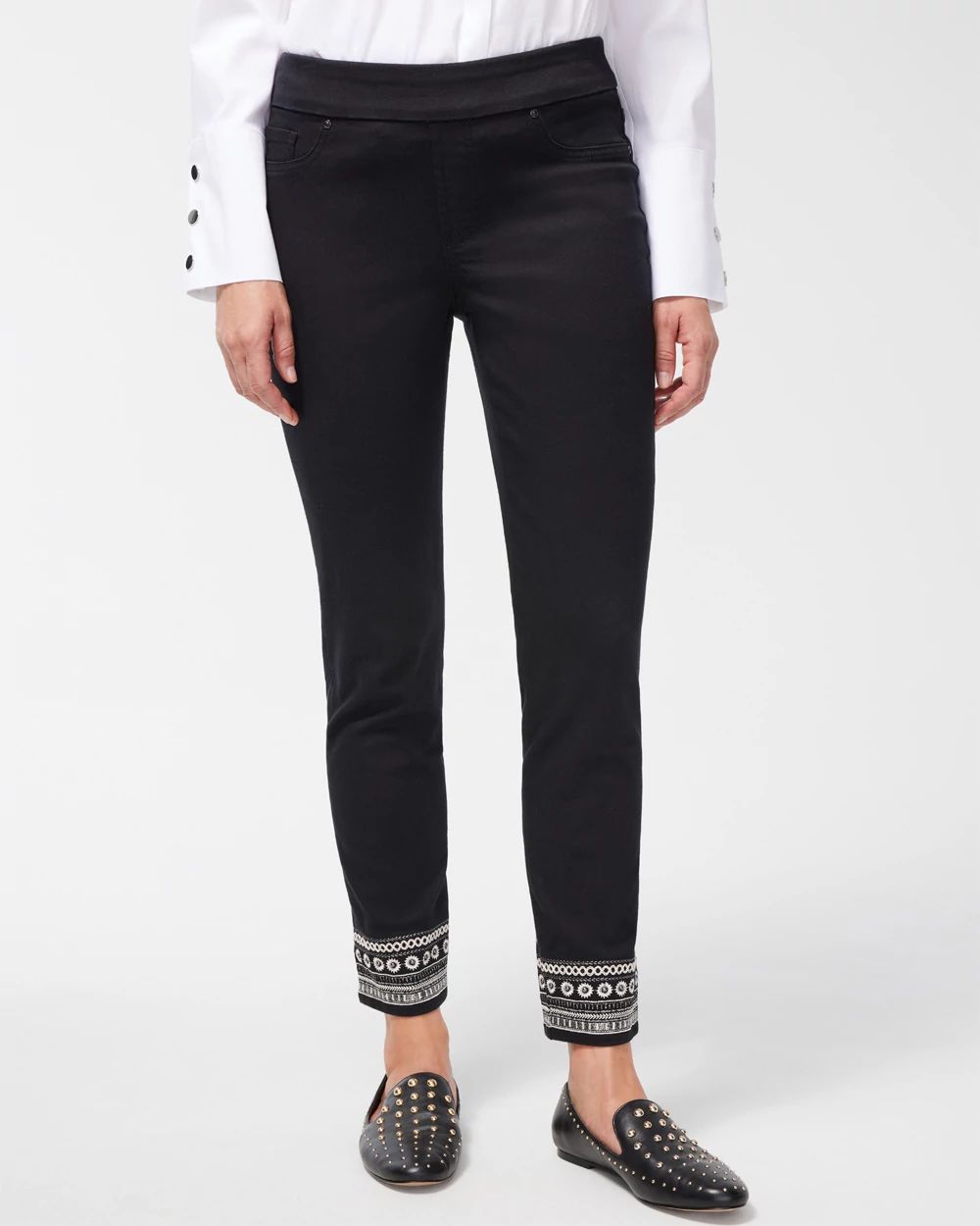 Faux Leather Trim Pull-on Jeggings