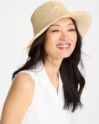 Straw Embroidered Beach Hat click to view larger image.