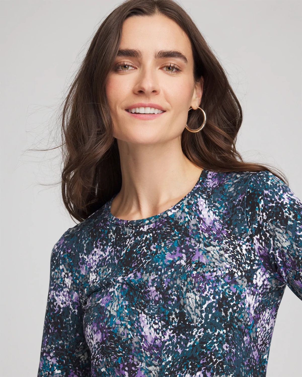 Chico's Soft Brushed Scattered Top In Teal Shadow In Blue