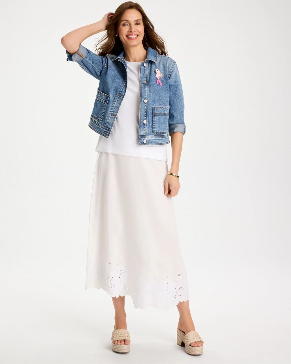 Alabaster Twill Embroidered Hem Skirt click to view larger image.