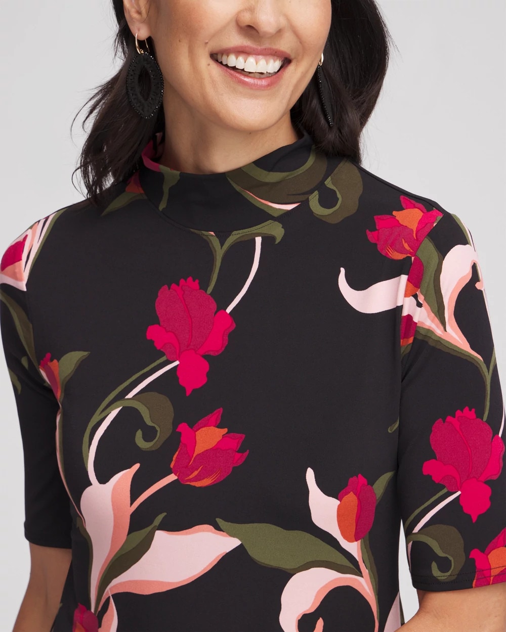 Elbow-sleeve Mock Neck Maxi Dress